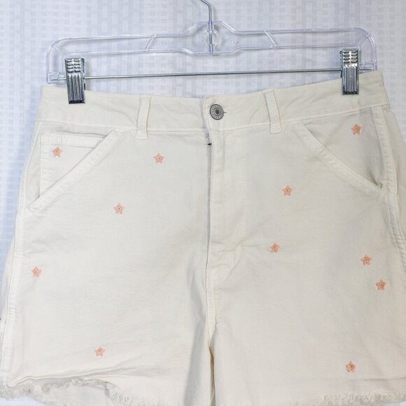 American Eagle (Sz 8) Shorts Cream 90's Boyfriend Embroidered flowers raw hem - Picture 1 of 16